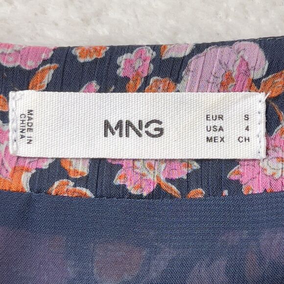 MNG By Mango V-Neck Maxi Dress Sz 4 XS Chiffon Floral Print 3/4 Sleeve - Picture 7 of 12